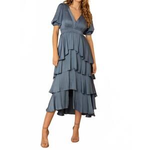 NEW HALE BOB milana charmeuse solid dress in slate blue